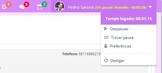 Painel do agente - troca de pausa