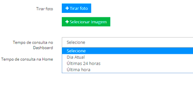 Configuração do dashboard para que o usuário possa definir o período que deseja ver as informações de dashboard e home