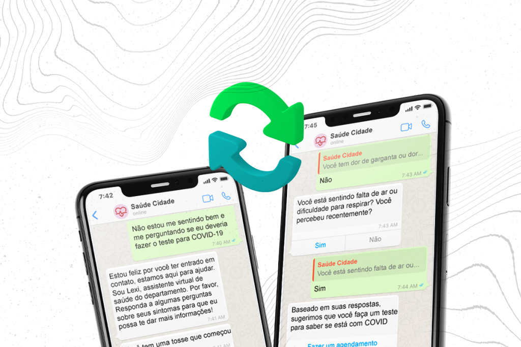 Ilustração com dois celulares mostrando os diferenciais da Portabilidade BSP para uma mesma empresa.
