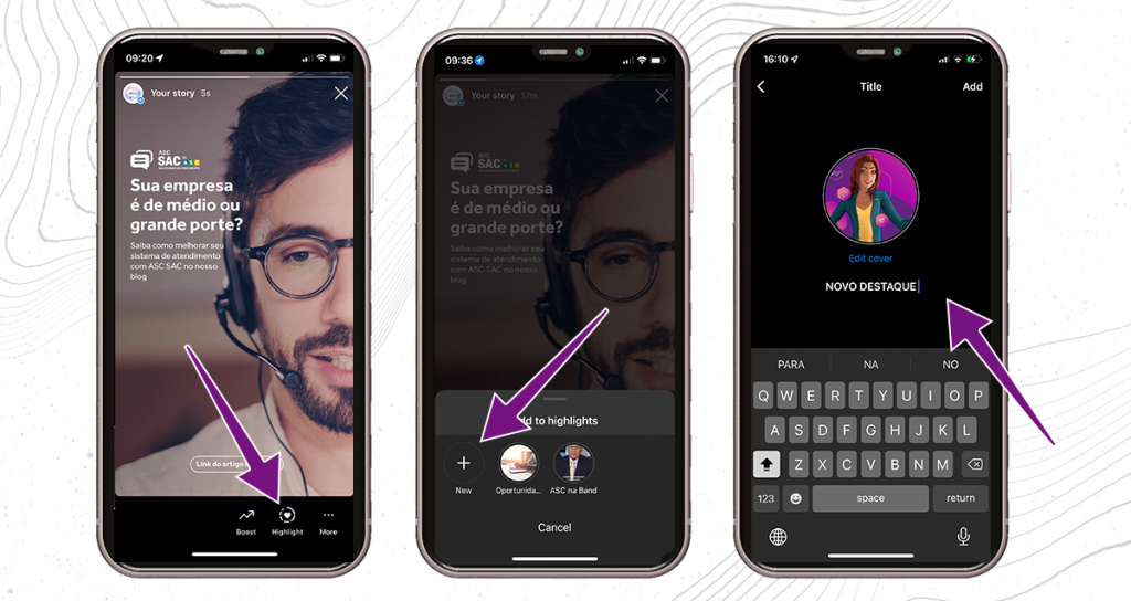 Destaque no instagram.