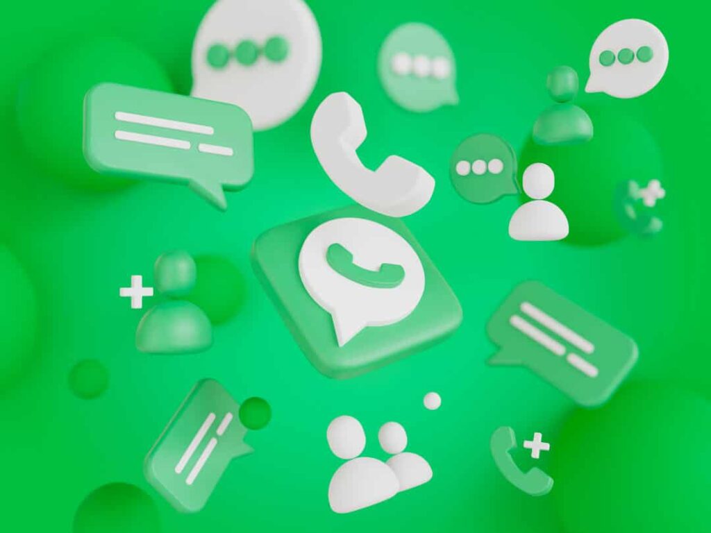 Vetor com ícones de mensagem, telefone e bonequinhos, representando o funil de vendas no WhatsApp.