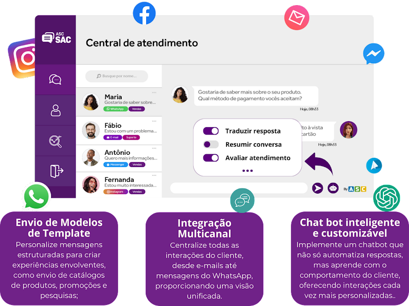 Blocos com informações da nossa plataforma ASC SAC