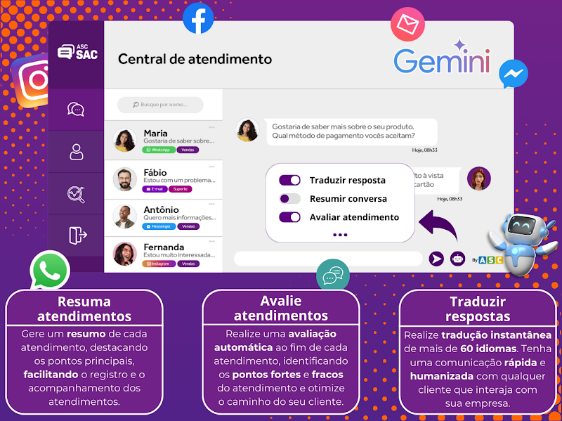 Descubra a mais nova integração da plataforma ASC SAC. A IA Gemini do Google chegou para revolucionar a forma que você se comunica com seus clientes!