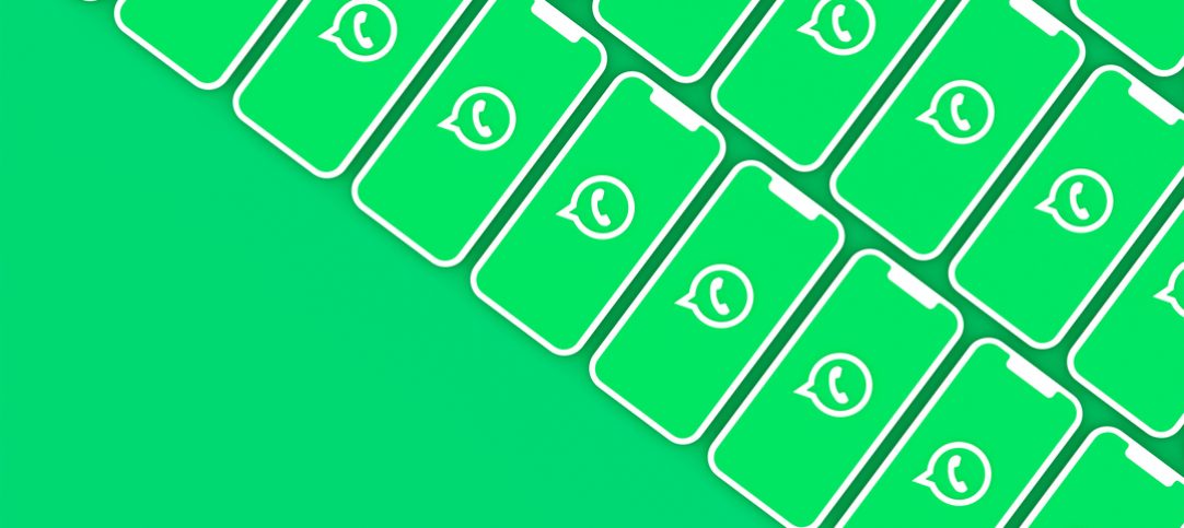 Foto ilustra vários celulares com logo do WhatsApp, representando o WhatsApp Business múltiplos usuários.