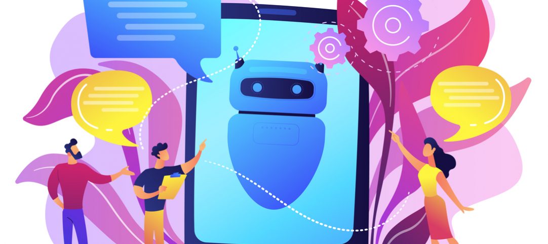 Ilustração mostra celular com robô na tela que representa o chatbot para marketing.