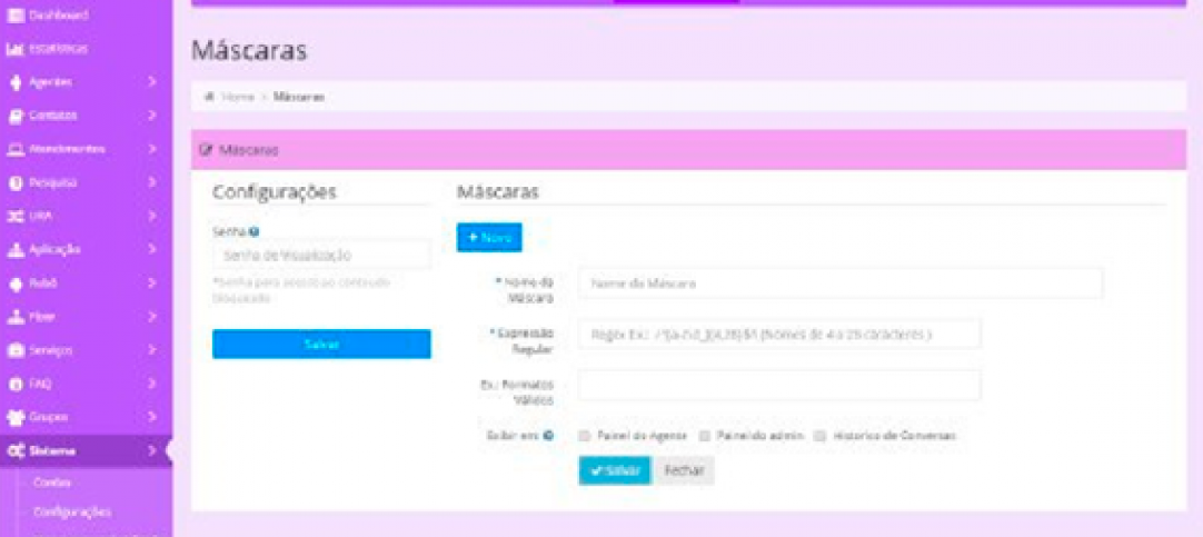 Cadastro de mascaras para determinadas informações